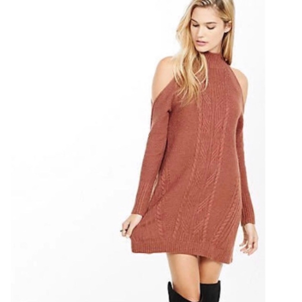 Express Rust Cold Shoulder Sweater Dress